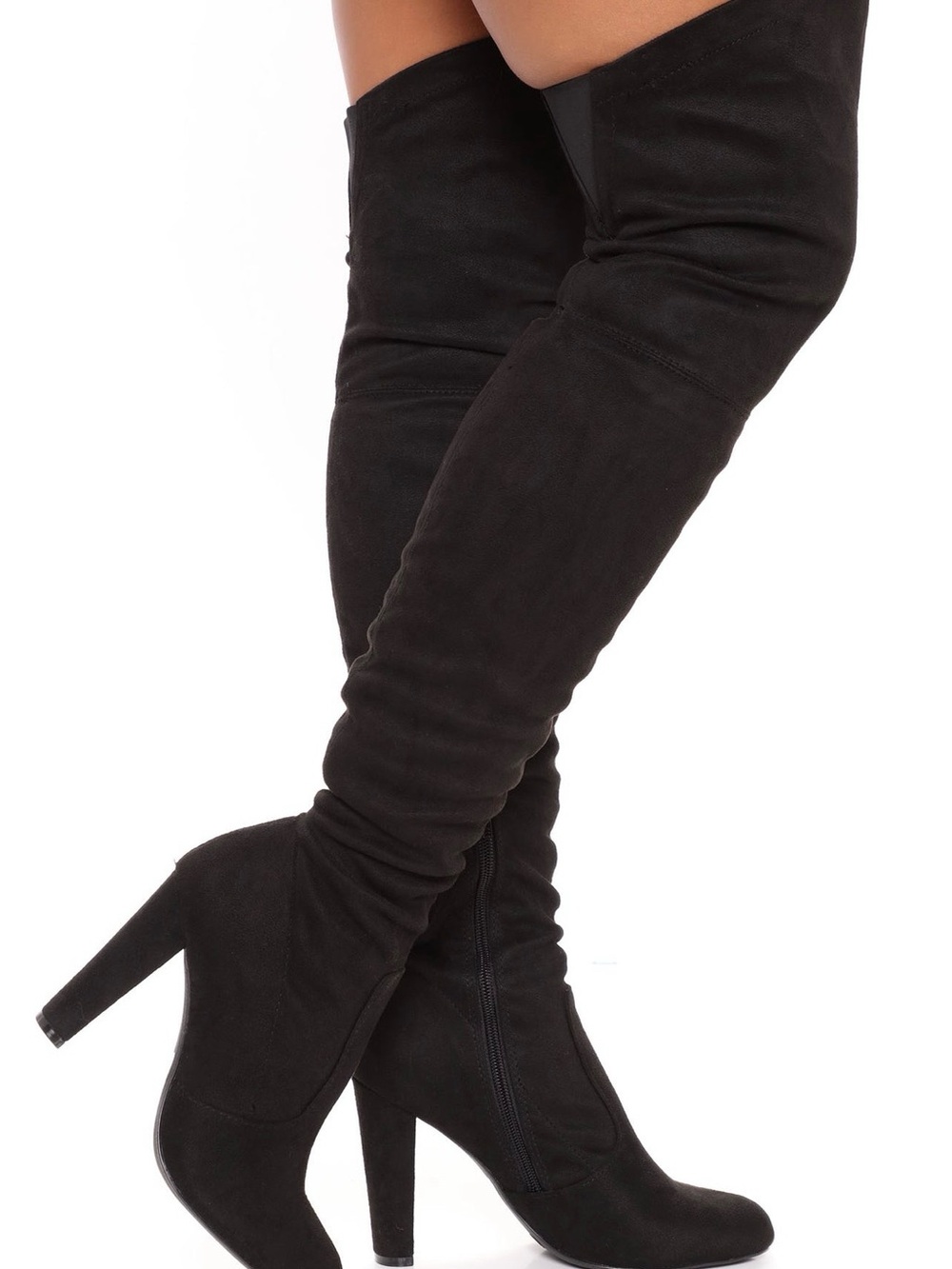Over-the-Knee Black Suede High-Heel Boots - Women